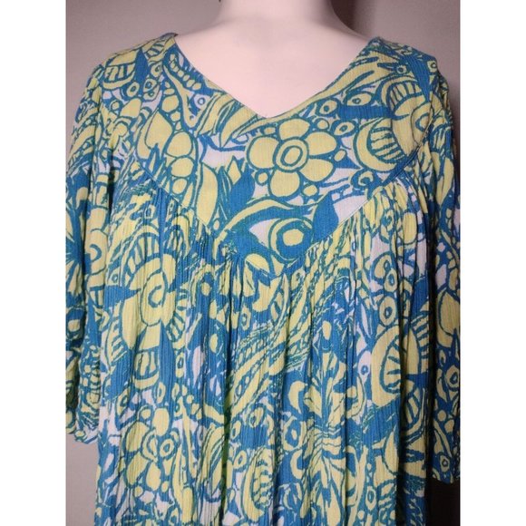 Go Softly Patio Floral Shift Dress Sz M Flowy Gauze Crinkle Pockets Mumu Beachy - Picture 2 of 7